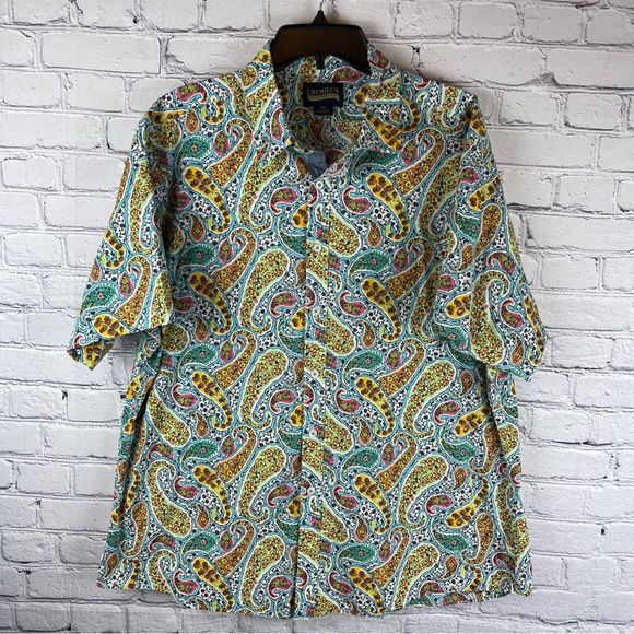 Cremieux Premium Denim Shirt Men’s 2XL Floral Paisley Mens  Short Sleeve - Picture 2 of 6